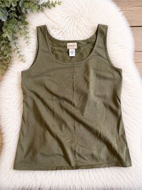 Chico’s Olive Sleeveless Shell Tank Top Silk Blend Women’s Size 2